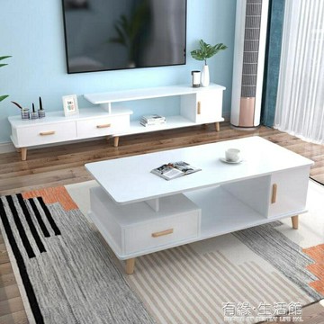 北歐圓角茶幾簡約現代茶幾桌客廳家用小戶型茶桌輕奢電視櫃組合AQ