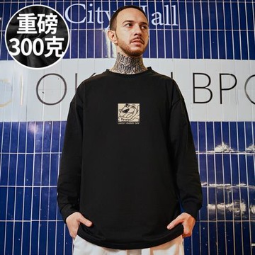 潮牌簡約黑色純棉長袖t恤男 美式寬松小眾情侶內搭打底衫大碼男裝