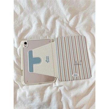 韓系藍棕條紋適用于蘋果iPad 11保護殼2025新款iPadPro13帶10.2筆槽360旋轉Air5/6支架11寸mini7平板套10.9寸