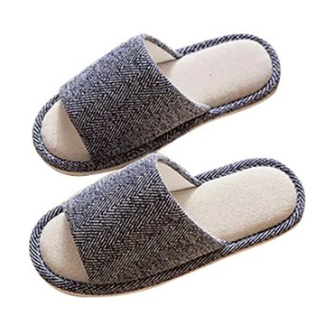 ego life 毛絨條紋拼色包頭保暖防滑室內拖鞋  42~43  深藍色  1雙