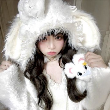 優惠！玉子屋原創*純情兔*手作白月光可愛耳朵厚保暖針織毛絨外套