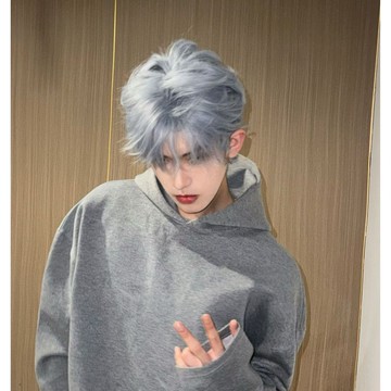 【KEKE】【赫茲專屬】 假髮男 短髮 帥氣 日係 銀色 微分碎蓋 藍灰色 男全頭套 假髮 歐美捲髮 整頂假髮 仿真假髮