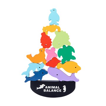 MUQIY TOYS 木奇藝 木製動物平衡積木13件組  1組  海洋世界 多色