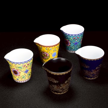 陶瓷琺瑯彩纏枝蓮公道杯茶海家用泡茶分茶器分茶公杯功夫茶具配件