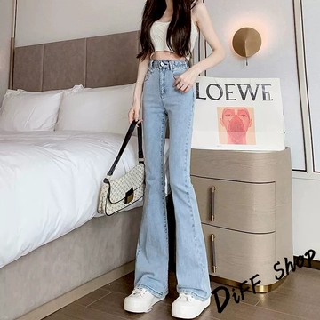 韓版高腰顯瘦淺色微喇叭牛仔褲【P365】