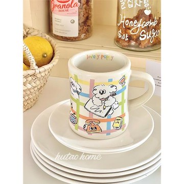原創自制ins風韓式可愛小狗馬克杯奶呼呼收腰杯陶瓷牛奶杯耐高溫