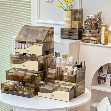 化妝品收納盒高顏值梳妝臺護膚品架子置物架防塵化妝箱桌面大容量 z8092