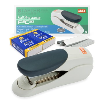 MAX 平針釘書機 HD-50F + 和平牌33號釘書針 2入組  灰色  1組