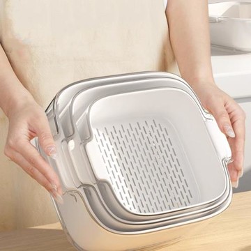 日本進口家用洗果盆雙層洗菜盆瀝水籃多功能廚房洗菜籃客廳水果盤