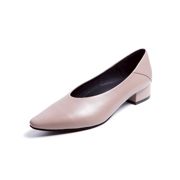 KOKKO簡約美型柔軟親膚粗跟包鞋駝灰色