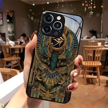 埃及荷魯斯之眼高透玻璃手機殼適用 iPhone18 17 16plus 15 14 13 12 復古神秘風創意防摔保護殼