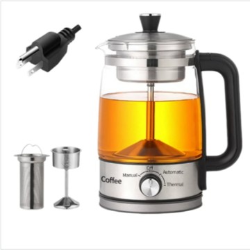 便利生活小物 110V 美規 1.3L 玻璃煮茶器 雙濾網蒸餾萃茶機 手動自動恆溫一體泡茶壺 海外旅居專用電茶壺