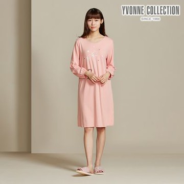 YVONNE 以旺傢飾 海鸚鵡網印長袖洋裝-薔薇粉