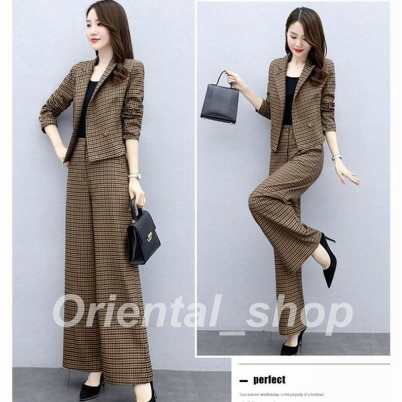 チェック柄 セットアップ パンツスーツ レディース おしゃれ レディース スーツ ジャケット パンツ オフィスカジュアル レディース セッ 通販 Lineポイント最大get Lineショッピング