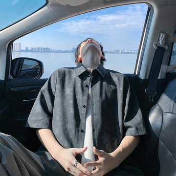 台灣出貨 M-5XL大尺碼垂感襯衫短袖上衣男 夏季輕薄休閑半袖襯衣外套透氣短袖襯衫  加大碼百搭韓系休閑襯衫男