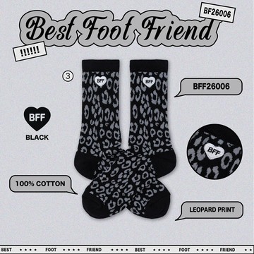 BEST FOOT FRIEND BF26006-BK LEOPARD PRINT 豹紋 BFF 中筒襪 / 小腿襪 (黑色)