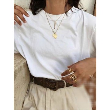 北歐Ji簡Espera弧形顯瘦挖肩設計純色有機棉白色基礎短袖T恤