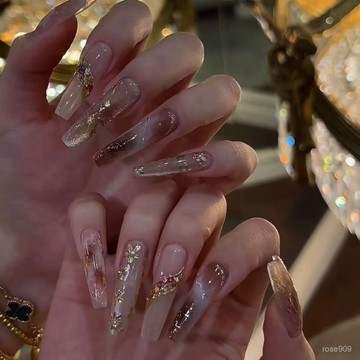 ✨Hannah✨純手工穿戴甲秋款鎏金氛圍感美甲高級感百搭暈染金箔棕色可卸美甲純手工穿戴甲 RRUM