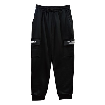 輕絨多口袋休閒褲-黑/白字2L