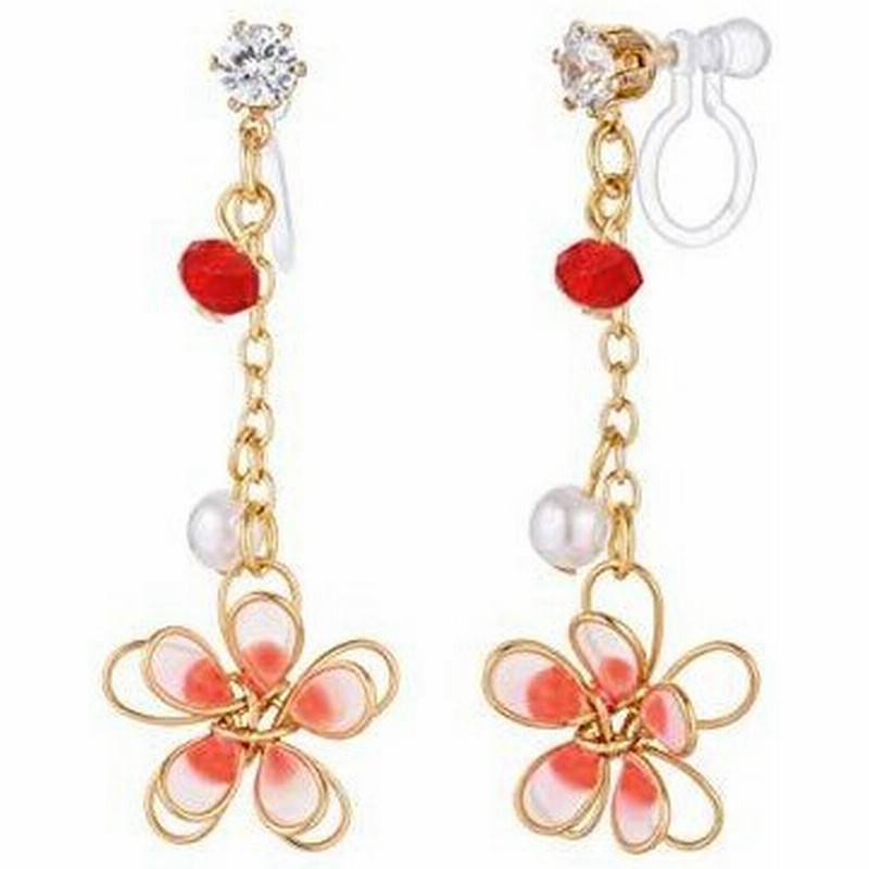 Onnfmh イヤリング 花 揺れる レディース チェーン プレゼント 赤 透明樹脂 クリップイヤリング 通販 Lineポイント最大0 5 Get Lineショッピング