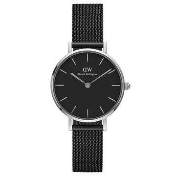 【Daniel Wellington】氣質艾士菲啞光黑米蘭帶腕錶-銀框/28mm(DW00100246)