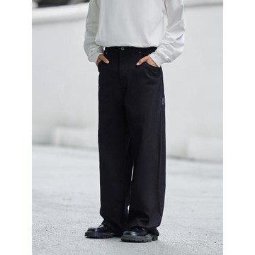 PSO Brand男女裝斜紋基礎刺繡白色工裝長褲闊腿直筒休閑寬松褲