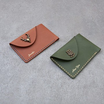 名片夾 造型釦 抹茶綠 皮革 客製 雷雕 客製燙印 卡夾