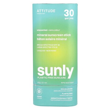 ATTITUDE, Sunly，礦物質抗曬棒，SPF 30，無香型，2.1 盎司（60 克）