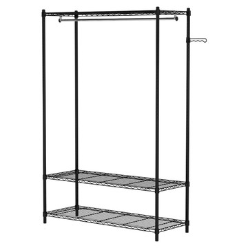 KI WISH 居家生活 台灣製三層輕型衣櫥架 附吊衣桿 120cm + 波浪掛桿  黑色  120 x 46 x 180cm