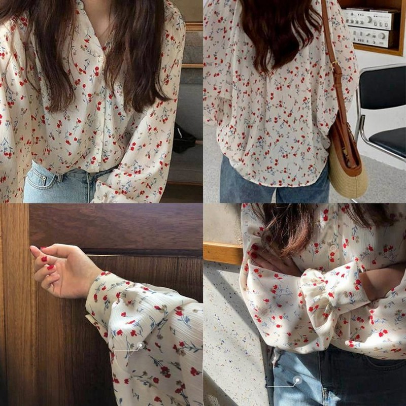 ブラウス レディース 花柄シフォンブラウス 30代 白 春 シャツ