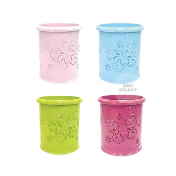 工藝筆筒 造型筆筒 蝴蝶筆桶 鐵製筆筒 筆筒 馬卡龍色筆筒 文具收納 收納桶 筆插 桌上收納 圓形筆筒