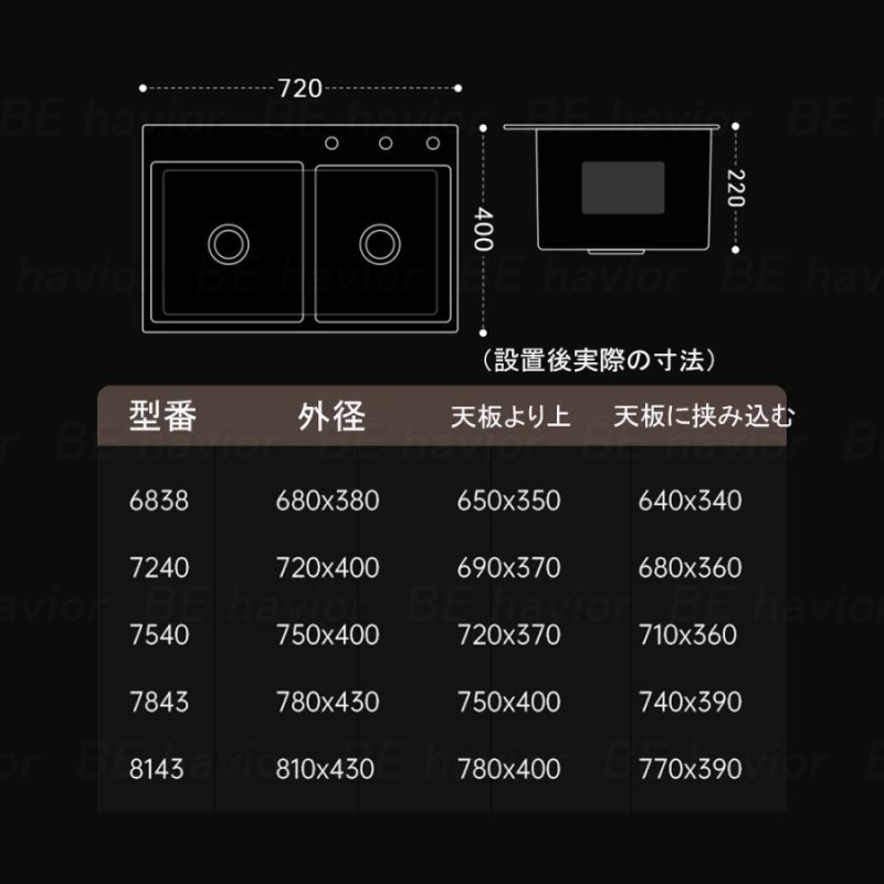 シンク ステンレス 二槽シンク 流し台 大判 DIY キッチン ステンレス製 SUS304 ナノコーティング 黒色 手入れ便利 油対策 耐摩耗 厚手  台所 ゴミ受け 混合水栓 | LINEショッピング