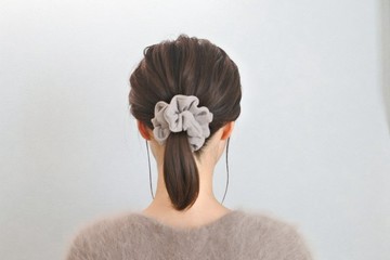 秋冬...亞麻髮圈...粉灰色...附鬆緊帶更換孔