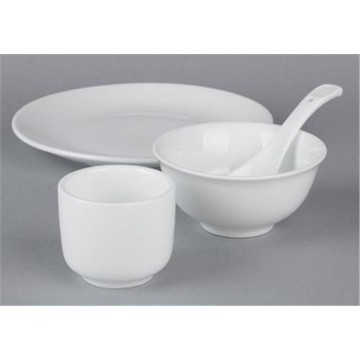 酒店餐廳飯店消毒餐具四件套 純白更厚更耐摔盤碗骨碟勺子套裝