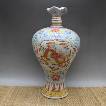 清乾隆款夜光瓷粉彩龍紋梅瓶酒瓶 仿古出土瓷器擺件 古董古玩收藏1入
