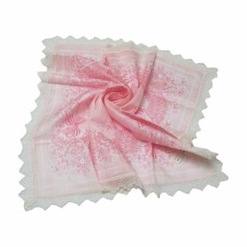 Hanae Mori 粉色蝴蝶結蕾絲邊圖騰字母LOGO蕾絲帕領巾(51CM)