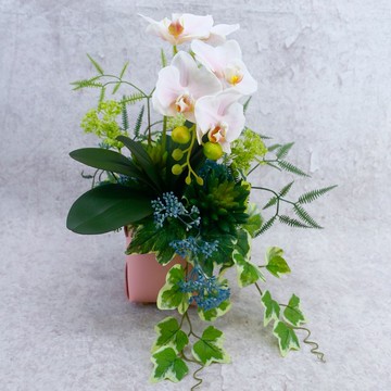 粉蝴蝶蘭皮革盆香氛花禮/擬真花/禮物/永不凋零/佈置/花藝