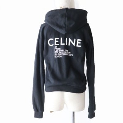 美品◎正規品 伊製 CELINE セリーヌ 2Y428450I レディース カシミヤ混 サルキー プリント フーディ スウェット／パーカー ネイビー×白 S