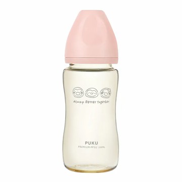 PUKU 藍色企鵝 飽飽歐蕾PPSU寬口奶瓶 330ml  霧粉色  1個