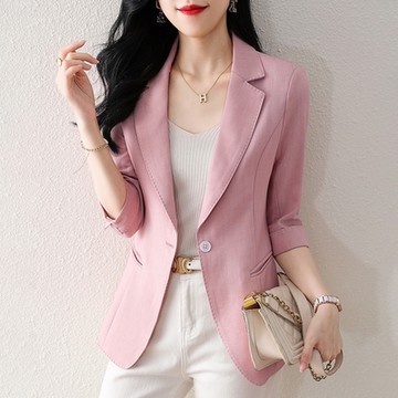 [米蘭精品] 西裝外套休閒西服-七分袖薄款純色中長版女外套4色74co15