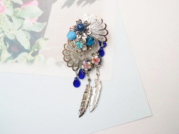 落雁美人王昭君 中國風髮簪步搖胸針 景泰藍水晶 歷史系列