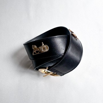 Vintage Celine 經典金色馬車黑色皮帶