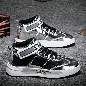 抖音網紅銀色高幫鞋男科比籃球男鞋空軍一號板鞋運動初中學生潮鞋