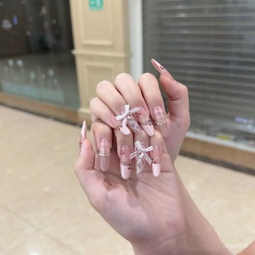 🤩加一超劃祘✨穿戴甲手工顯白法式成品新款中長款可拆卸美甲甲片軟酪甜心純手工穿戴甲 LUWJ