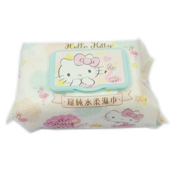 KITTY柔濕巾100抽 純水濕紙巾100入 掀蓋式 加厚清潔濕巾 不含酒精 螢光劑【GE220】123便利屋
