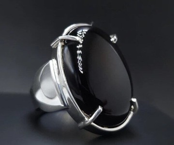 男士手工戒指，黑色Aqeeq寶石戒指，925k純銀男士飾品，男士禮物