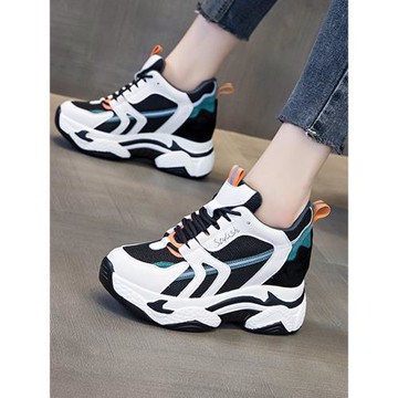 老爹鞋女顯腳小輕便春秋內增高女鞋10cm增高真皮休閑厚底運動單鞋