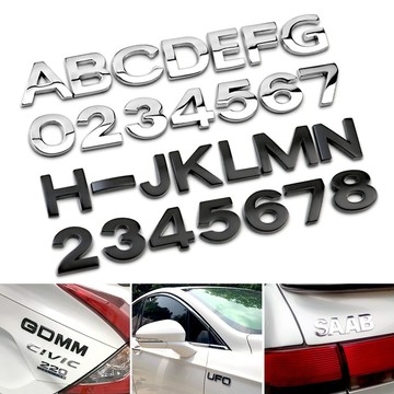 大款45mm 銀色黑色 汽車/機車3D字母車貼 數字英文字母車標 金屬車身貼字標尾標 汽車車標車貼 DIY英文字母數%潮