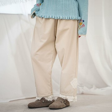 純色蕾絲花邊長褲121008