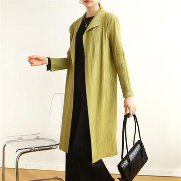 新款上市秋春高端褶皺氣質通勤中長款時尚純色風衣外套Pleats